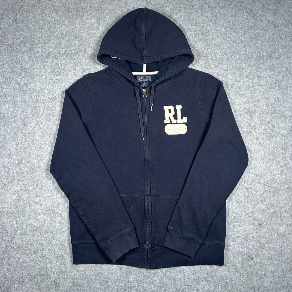 Ralph Lauren Polo Jeans Co Hoodie Mens Medium Black Sweatshirt Full Zip Y2K